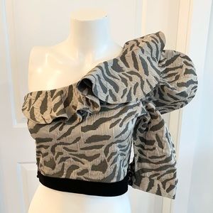 Designer animal print off shoulder crop top